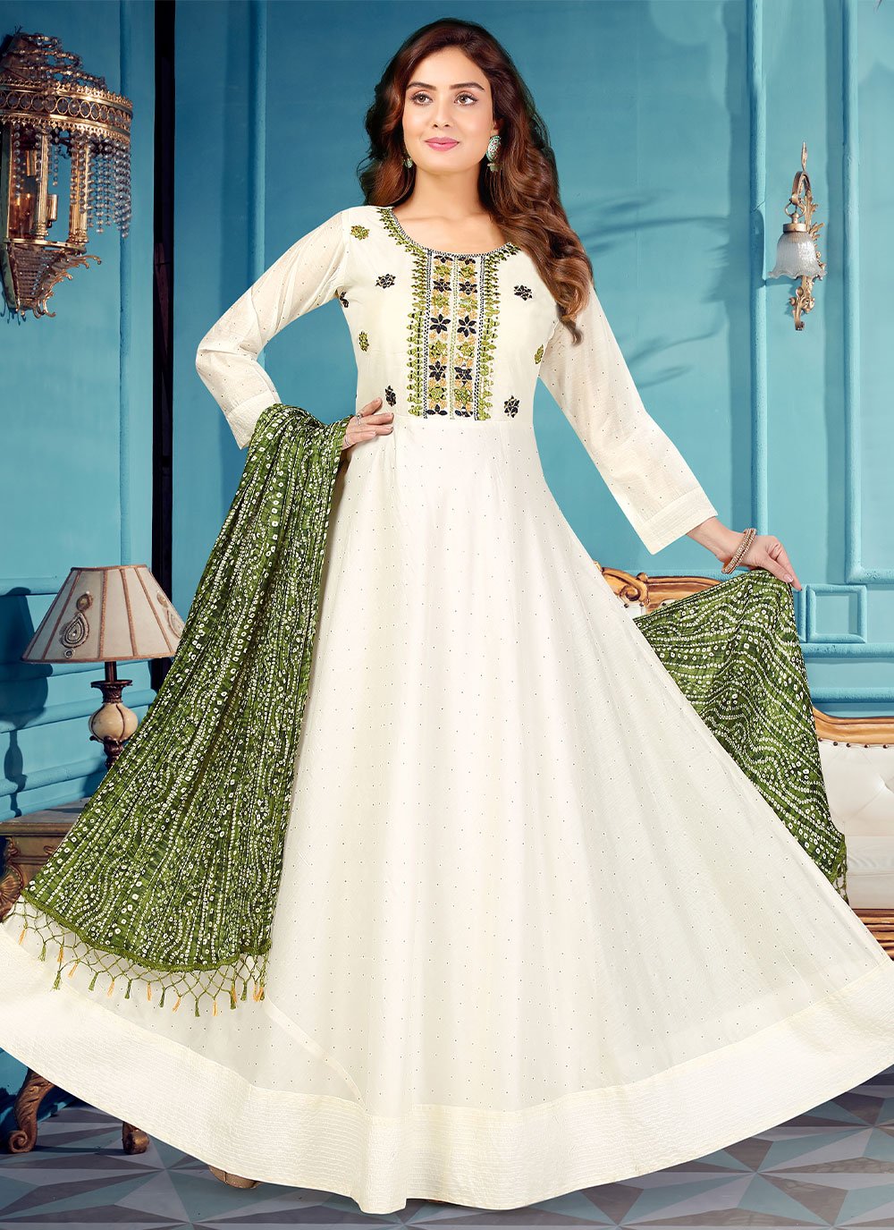 Salwar Suit Silk White Embroidered Salwar Kameez
