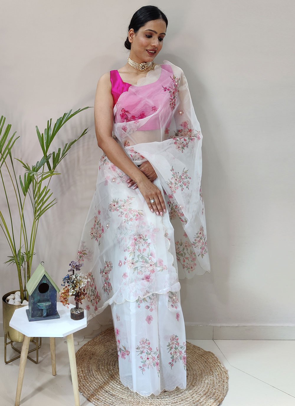 Contemporary Organza White Digital Print Saree