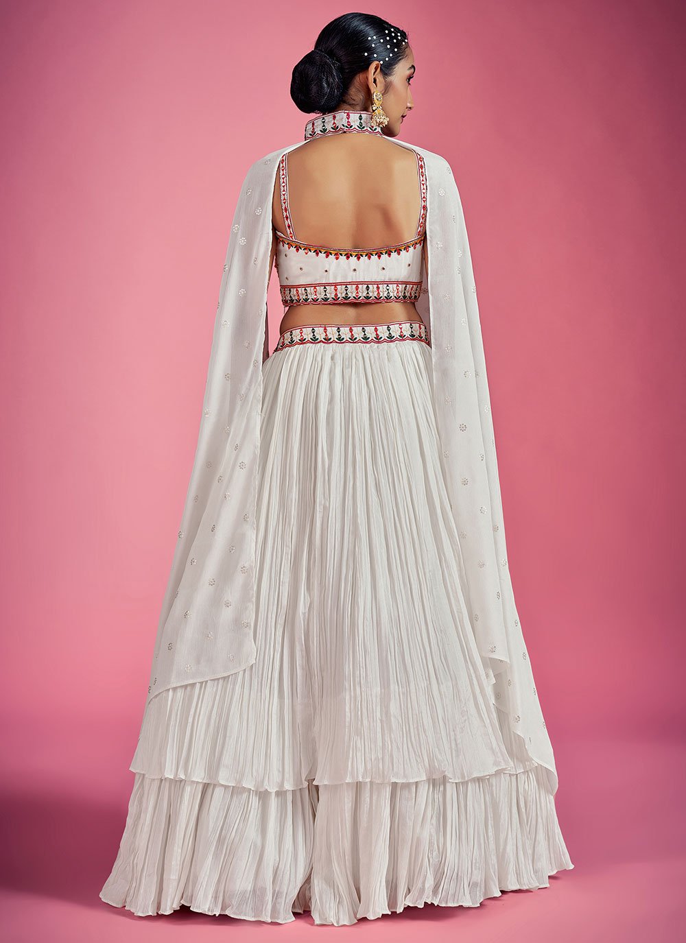 Lehenga Choli Chinon White Cut Dana Lehenga Choli