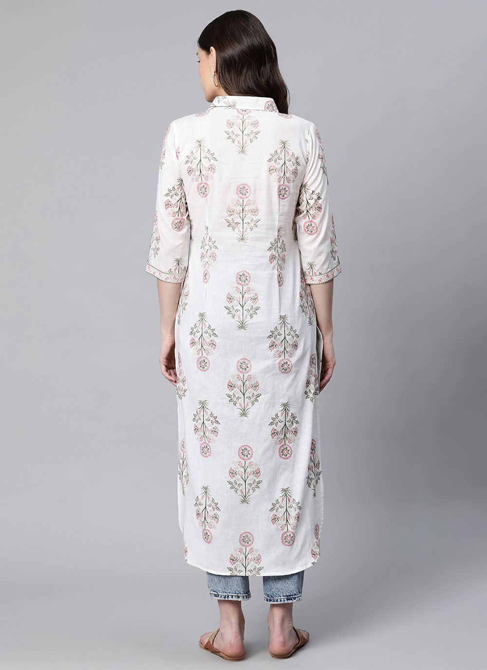 Designer Kurti Cotton White Print Kurtis