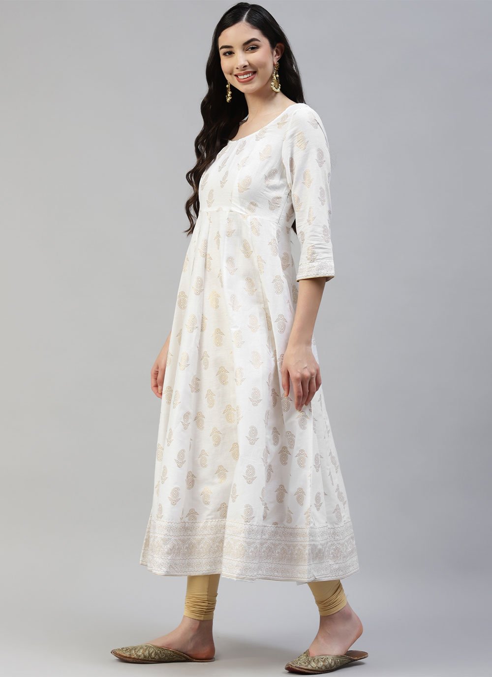 Salwar Suit Cotton White Print Salwar Kameez