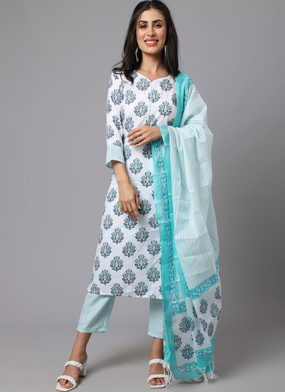 Salwar Suit Cotton White Print Salwar Kameez
