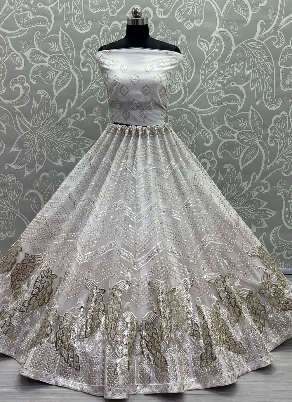 Lehenga Choli Net White Embroidered Lehenga Choli