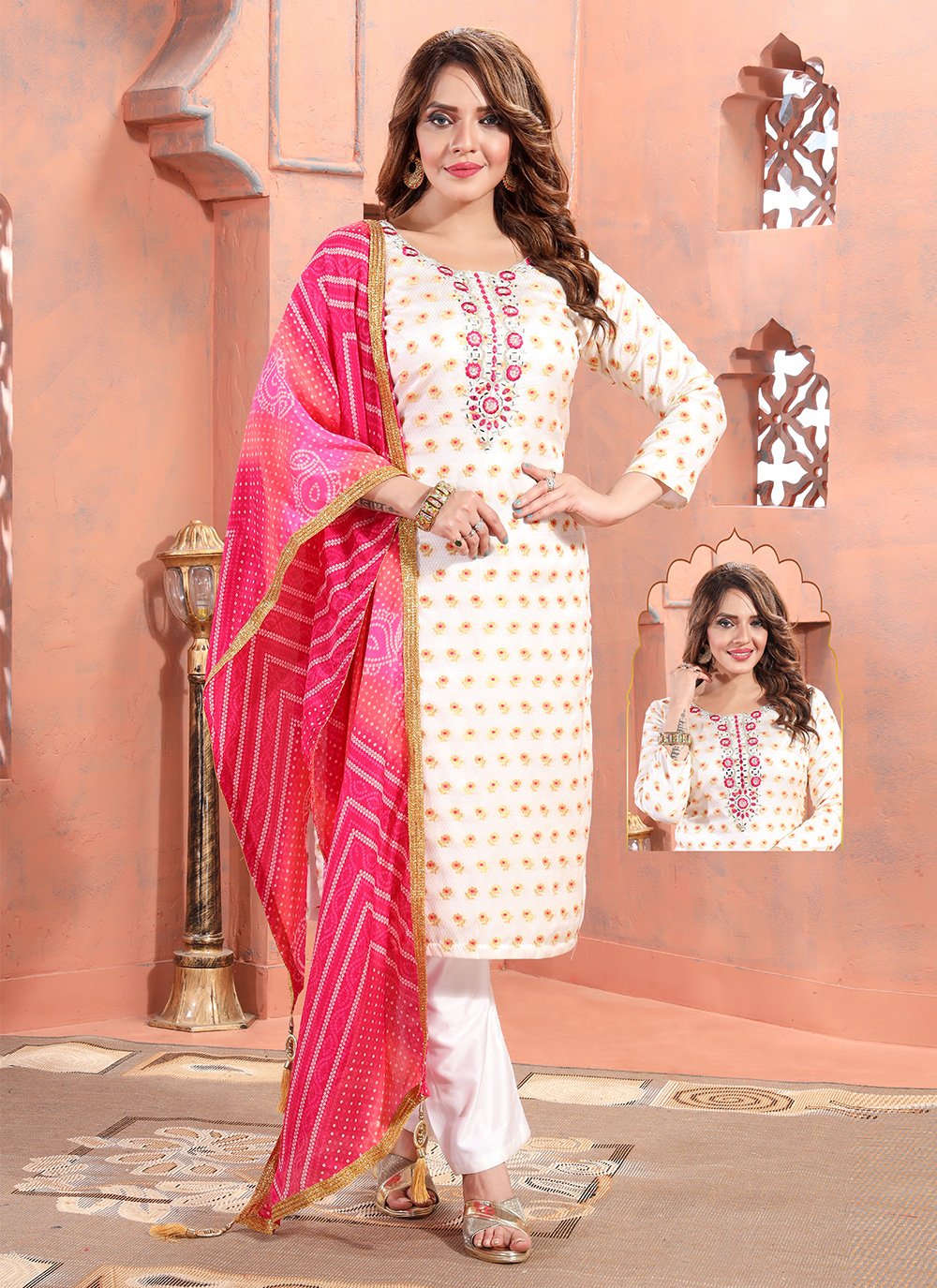 Pant Style Suit Brocade Silk White Embroidered Salwar Kameez
