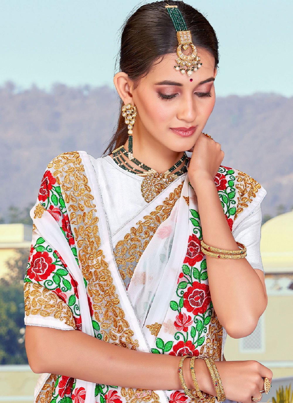 Contemporary Georgette White Embroidered Saree