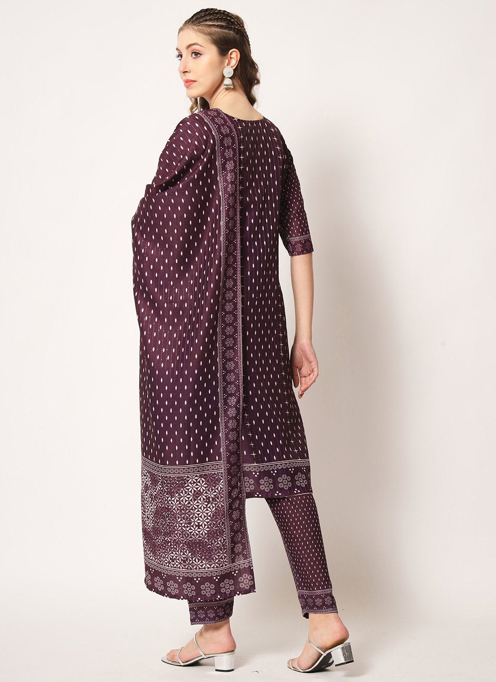 Trendy Suit Muslin Wine Embroidered Salwar Kameez