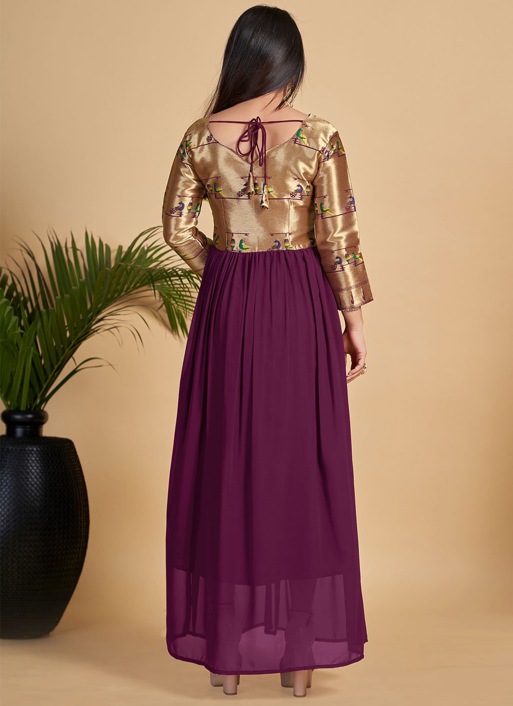 Gown Georgette Wine Woven Gown