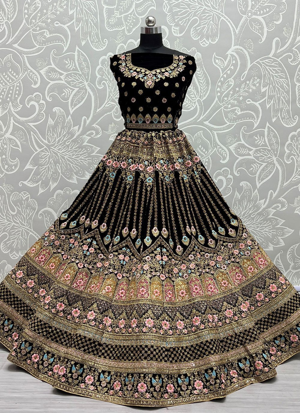 Lehenga Choli Velvet Wine Dori Work Lehenga Choli