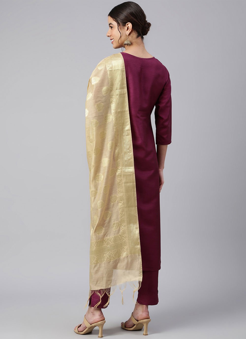 Salwar Suit Poly Silk Wine Plain Salwar Kameez