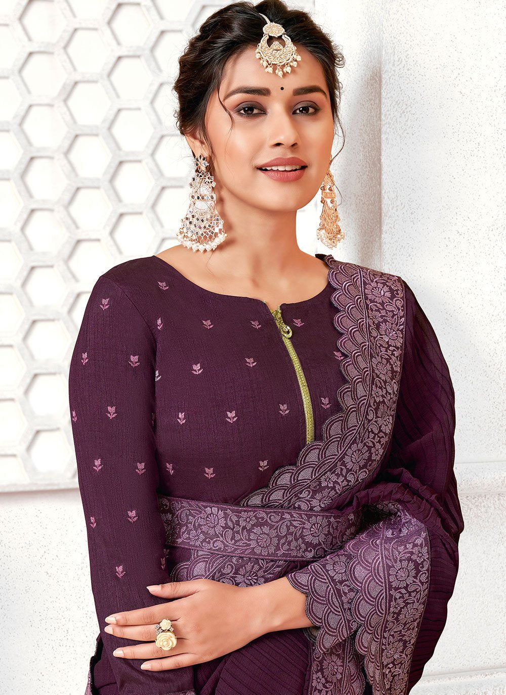 Classic Polyester Wine Digital Print Saree