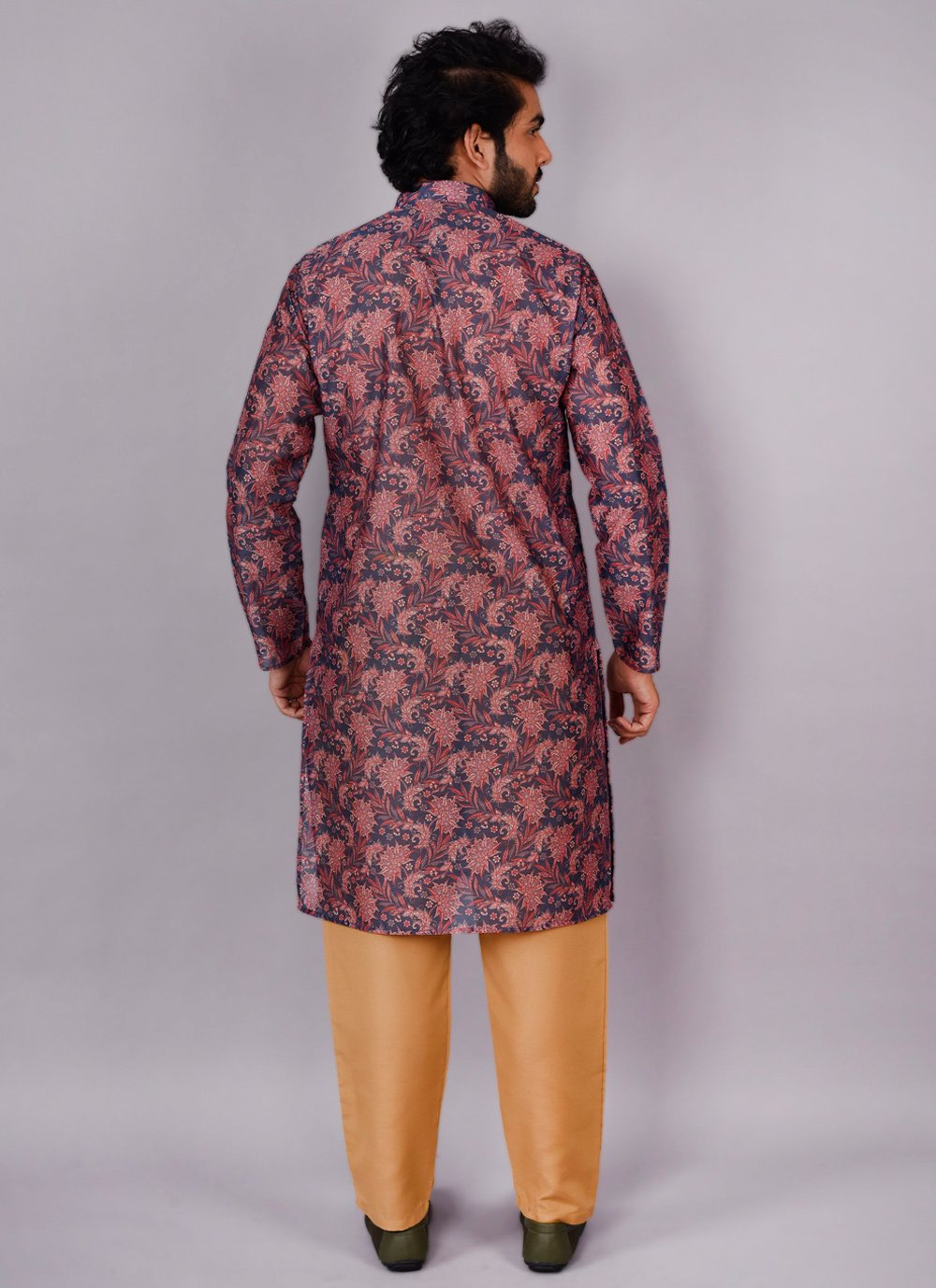 Kurta Pyjama Silk Wine Print Mens
