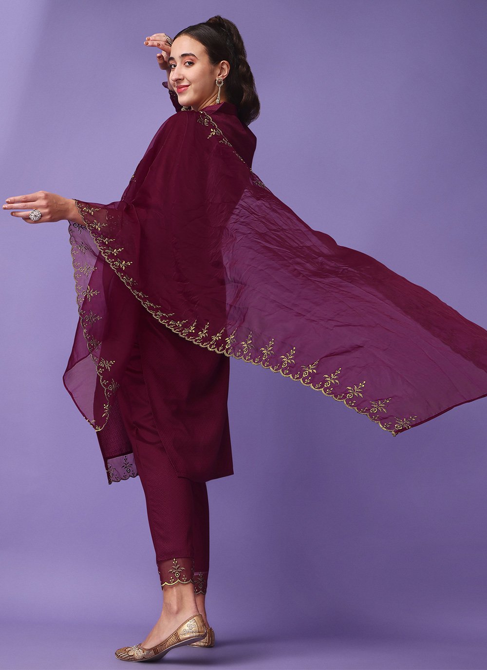 Salwar Suit Rayon Viscose Wine Embroidered Salwar Kameez