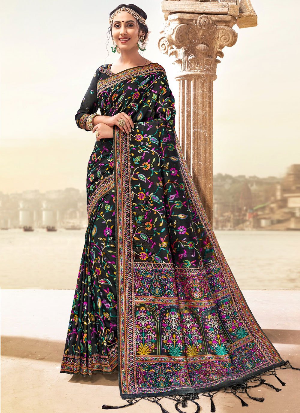 Traditional Saree Blended Cotton Multi Colour Woven Saree