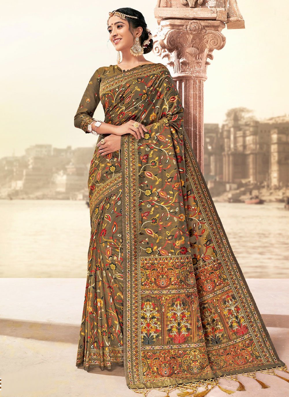 Trendy Saree Blended Cotton Multi Colour Woven Saree