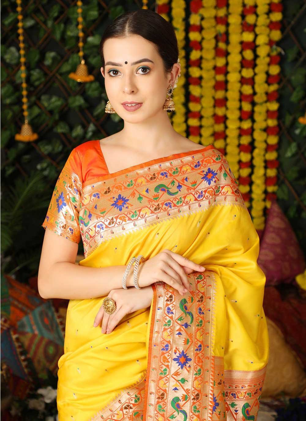 Classic Banarasi Silk Yellow Woven Saree