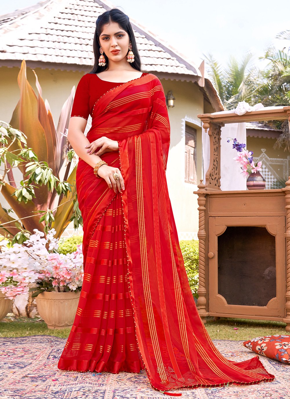 Contemporary Fancy Fabric Red Woven Saree