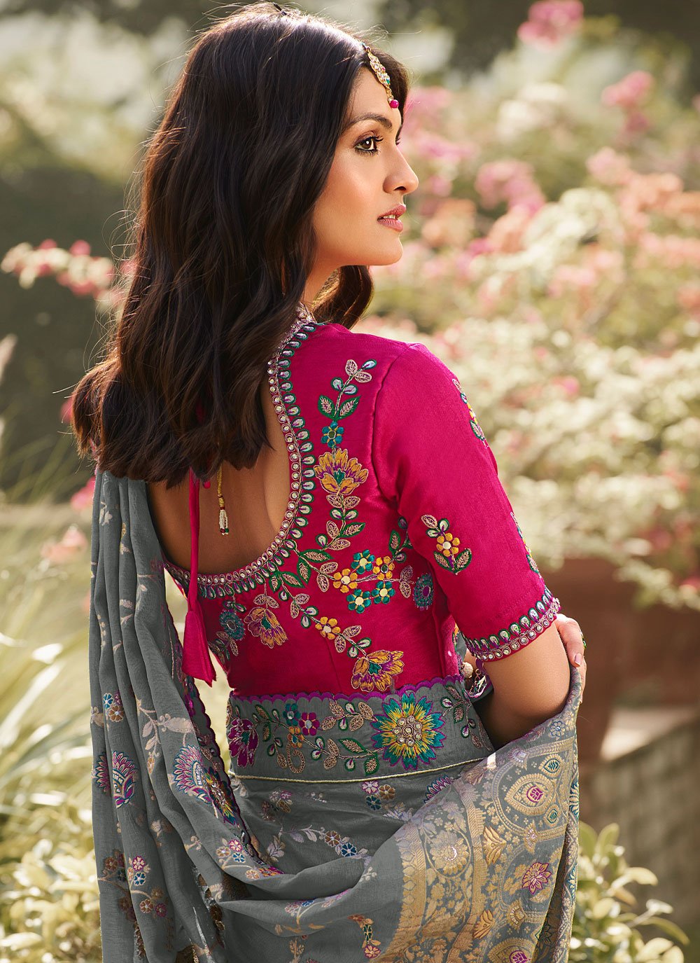 Contemporary Silk Grey Patch Border Saree