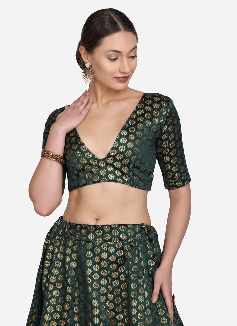 Lehenga Choli Jacquard Green Woven Lehenga Choli