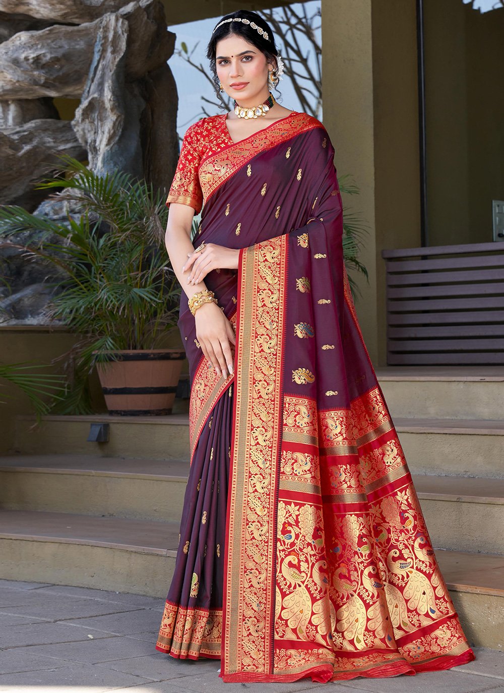 Trendy Saree Silk Wine Woven Saree
