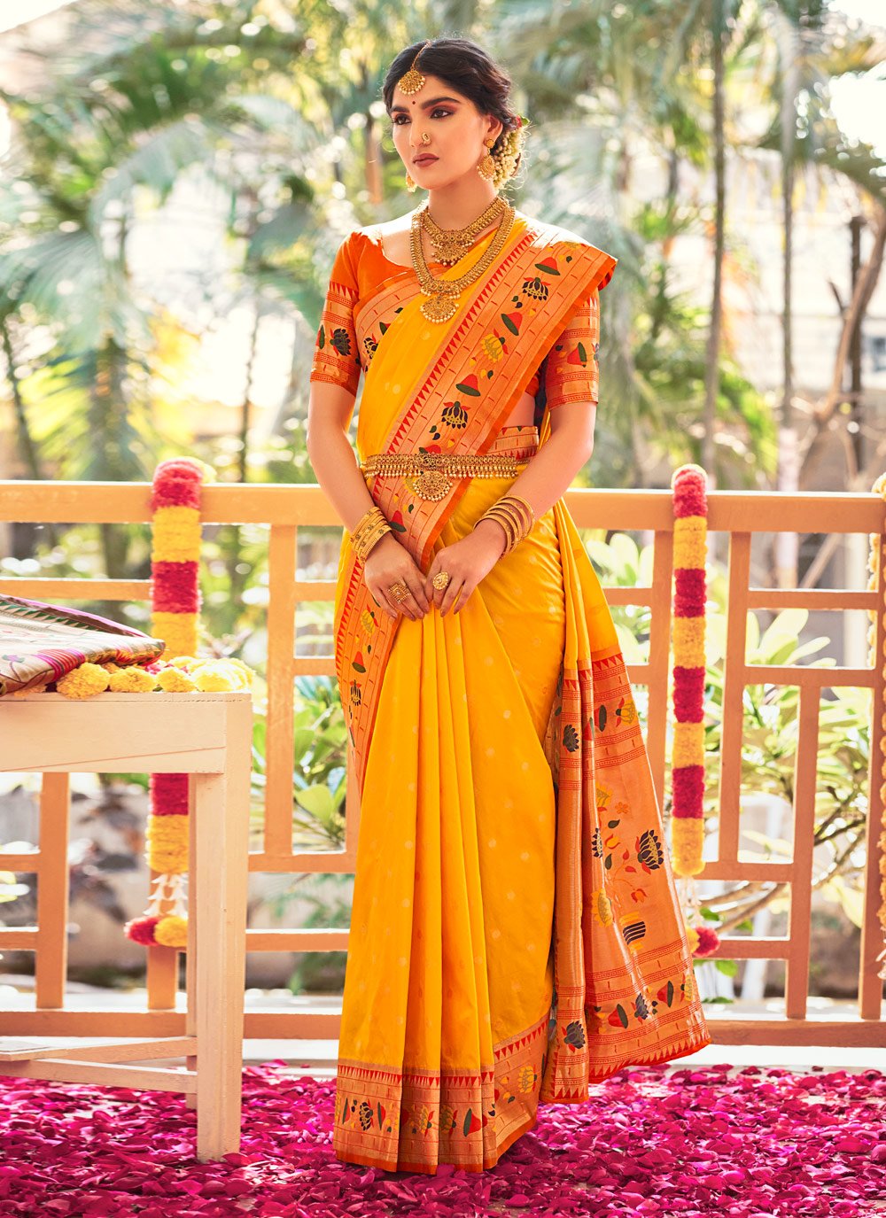 Traditional Saree Silk Yellow Patch Border Saree