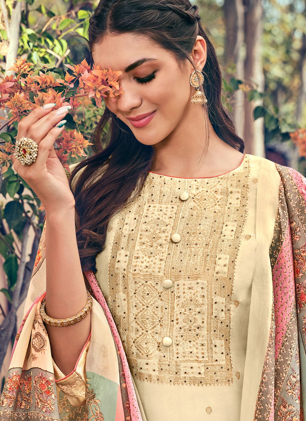 Straight Salwar Suit Pure Silk Yellow Buttons Salwar Kameez