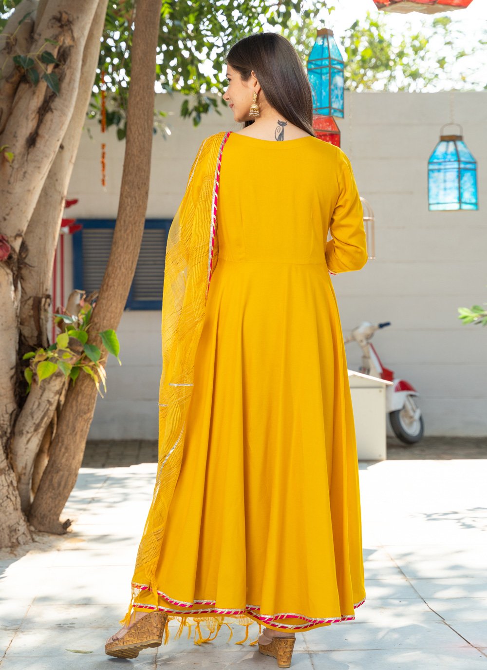 Palazzo Salwar Suit Rayon Yellow Lace Salwar Kameez