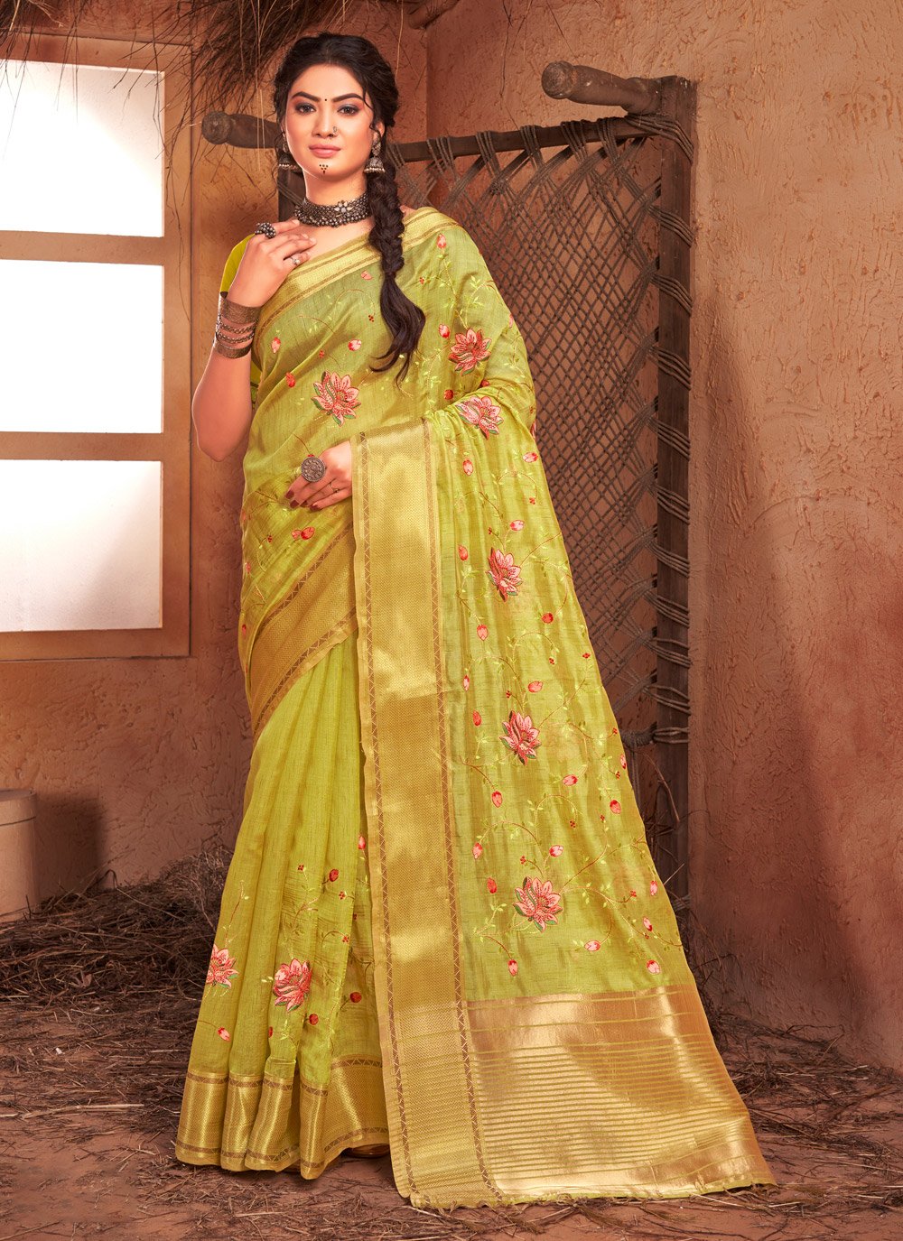 Trendy Saree Organza Yellow Embroidered Saree