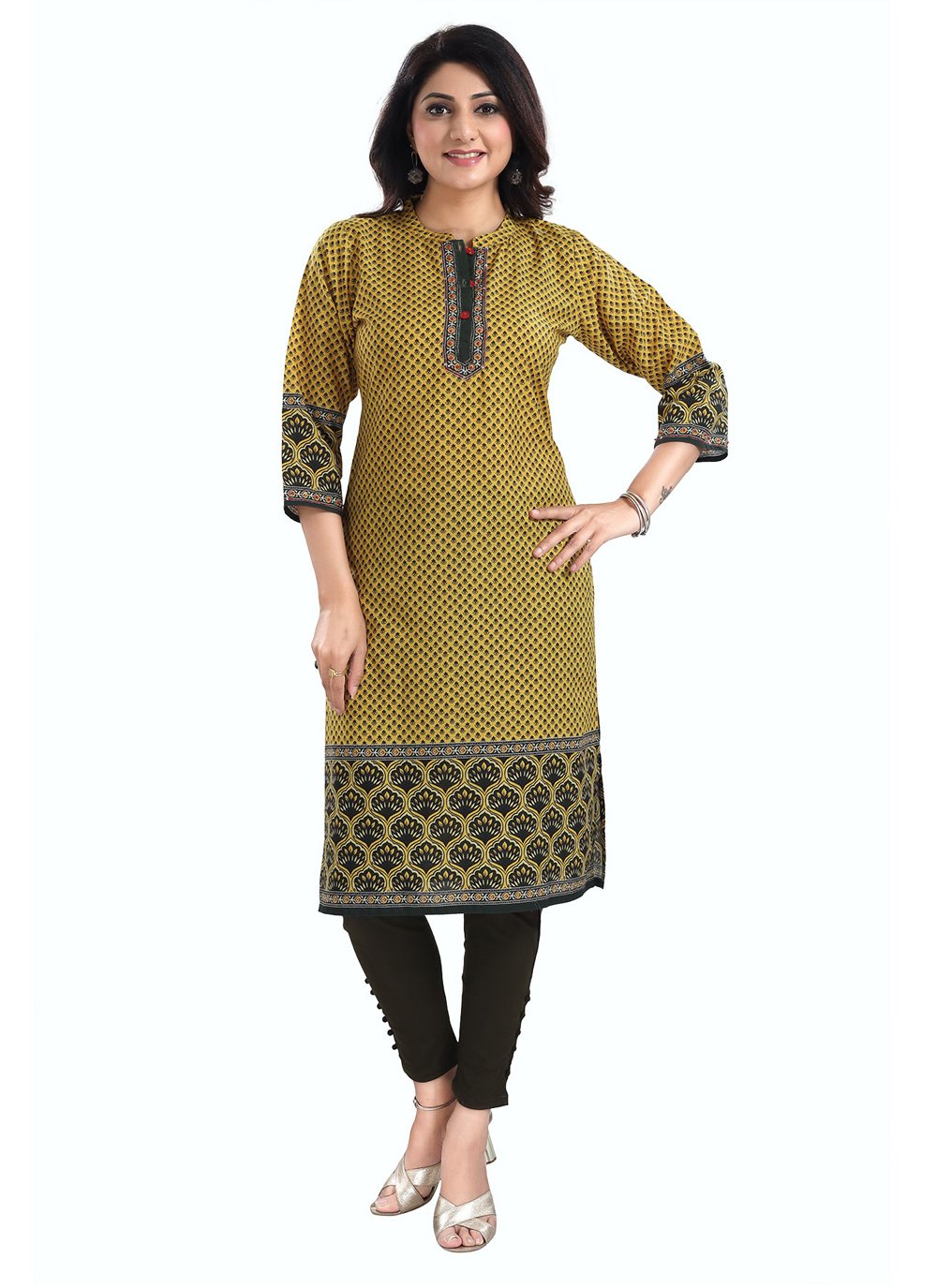 Designer Kurti Blended Cotton Yellow Digital Print Kurtis