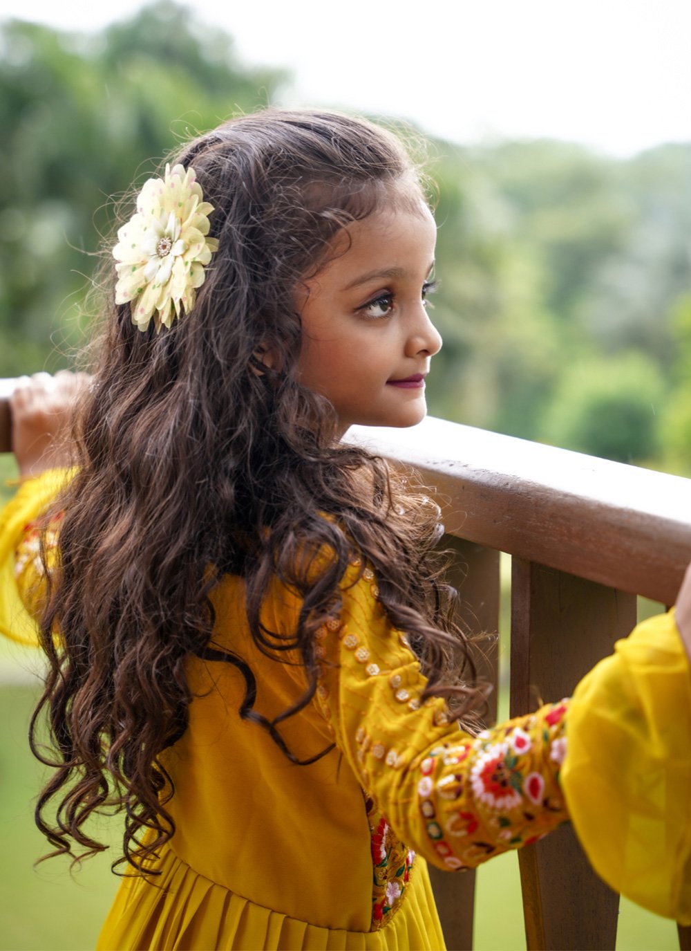 Gown Faux Georgette Yellow Embroidered Kids