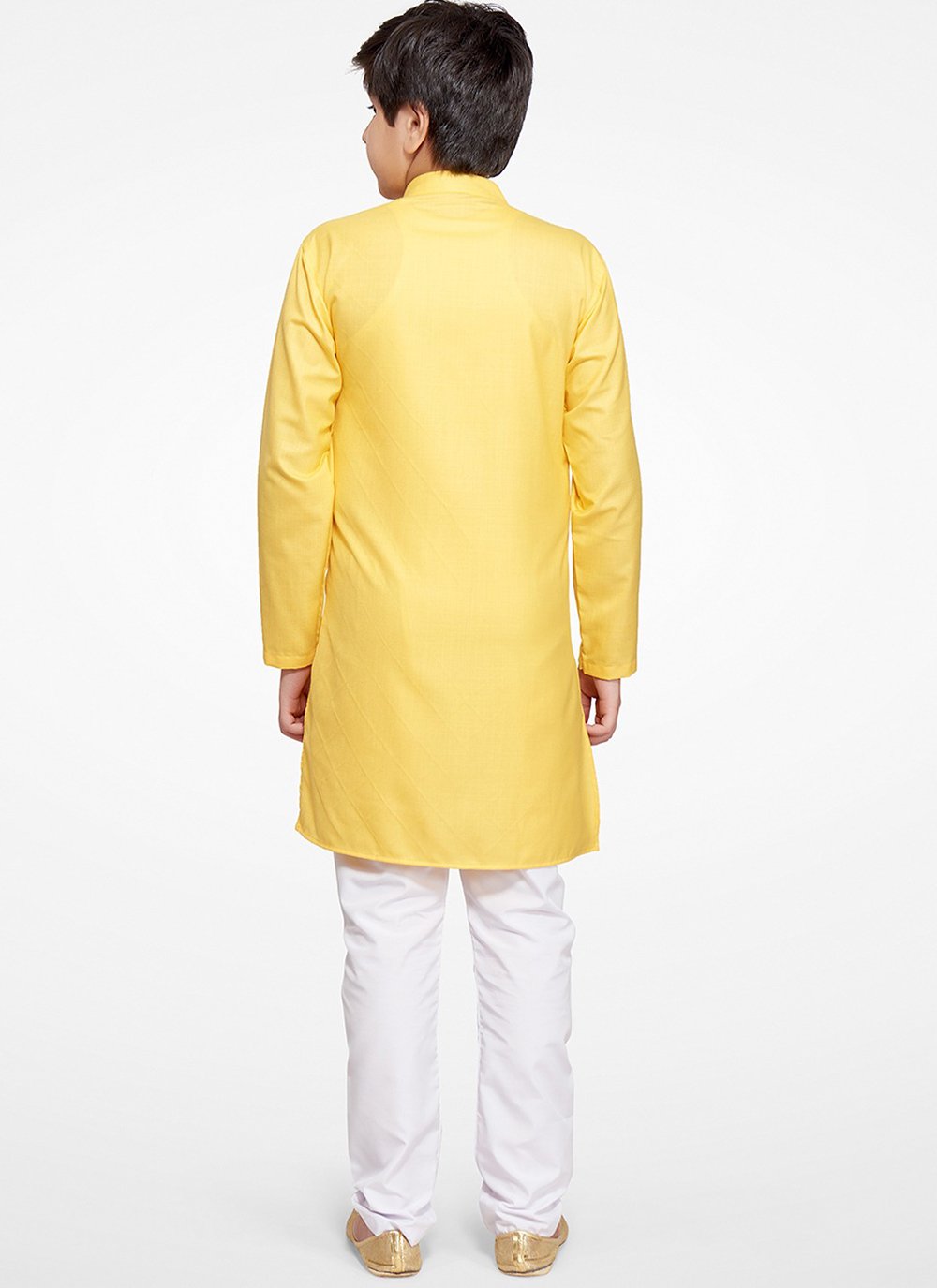 Kurta Pyjama Blended Cotton Yellow Embroidered Kids