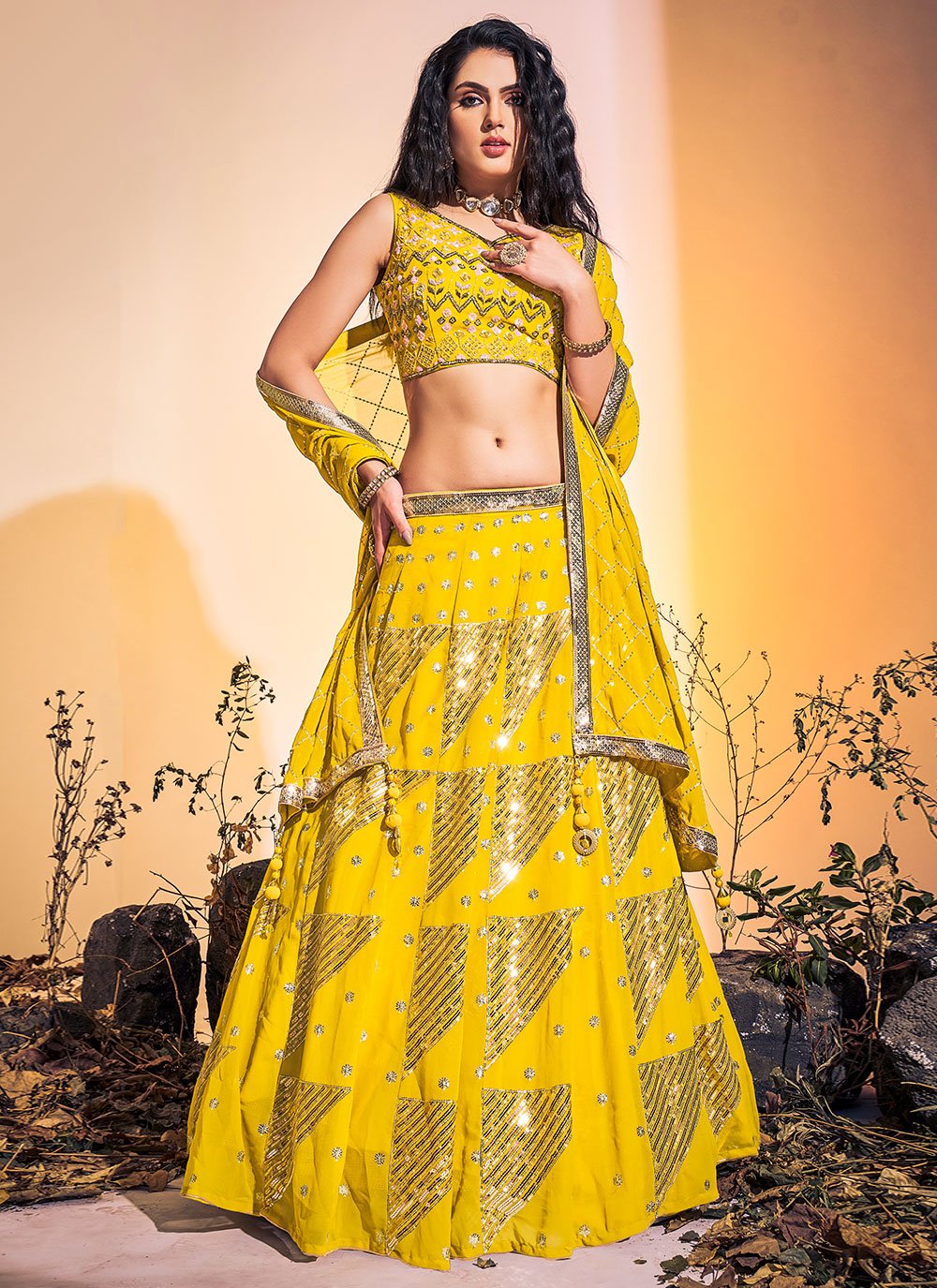 Lehenga Choli Georgette Yellow Hand Work Lehenga Choli – Kajols