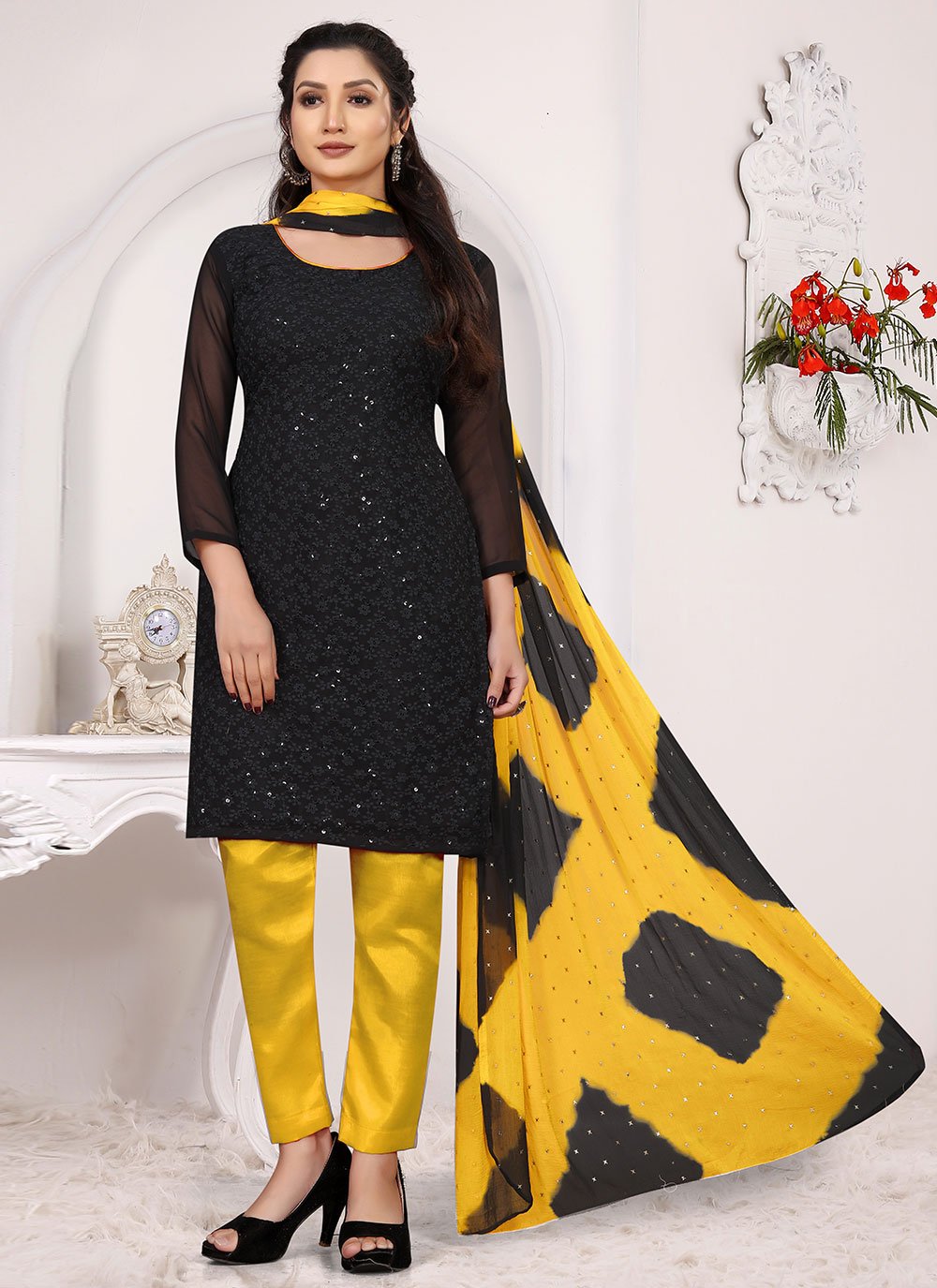 Black and sale yellow salwar suit