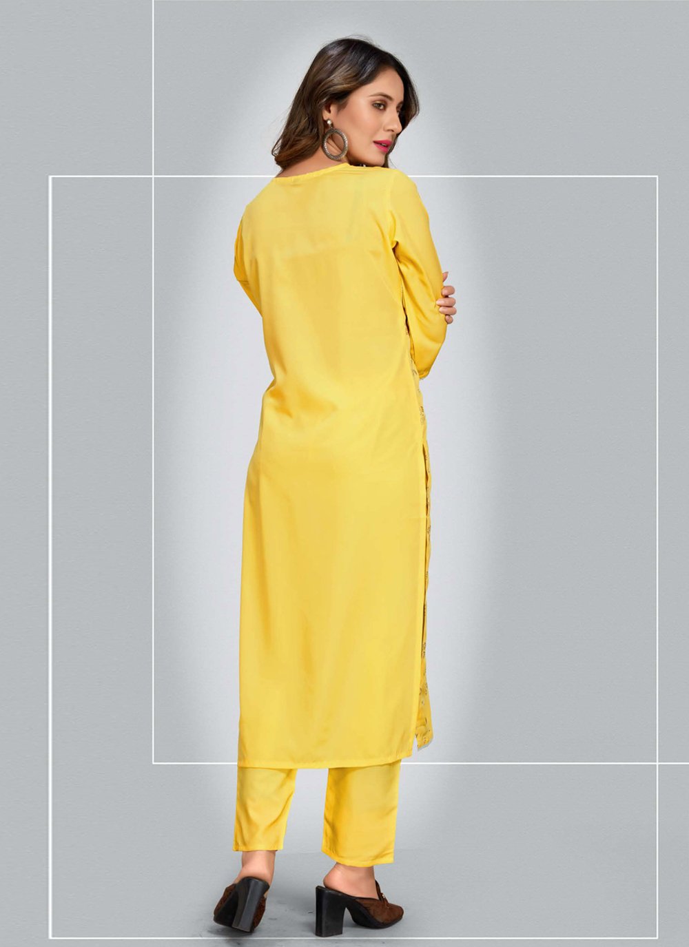 Pant Style Suit Blended Cotton Yellow Print Salwar Kameez