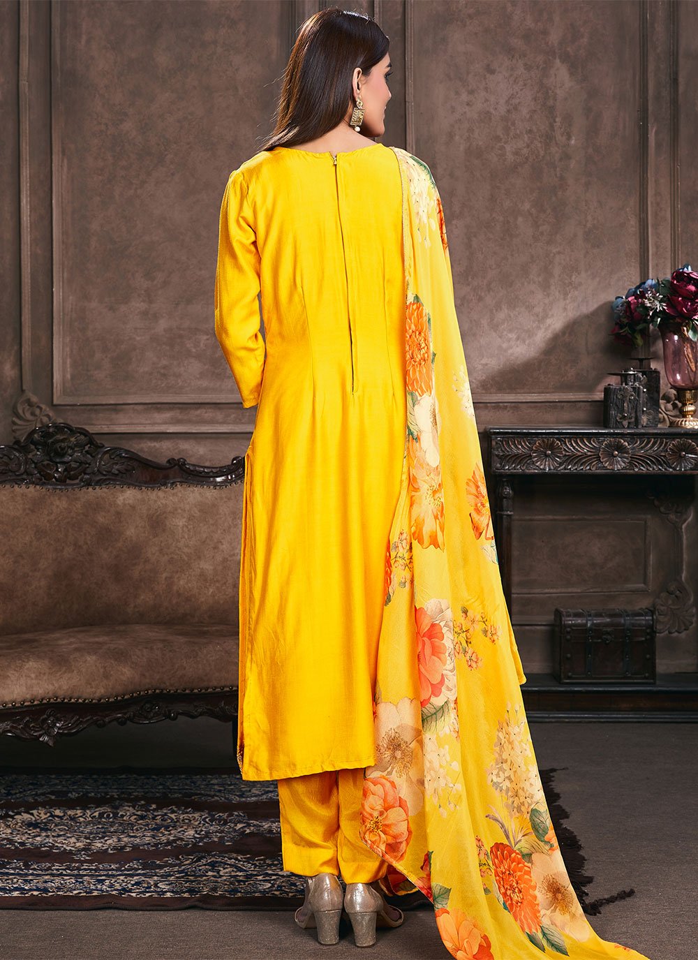 Salwar Suit Muslin Yellow Embroidered Salwar Kameez