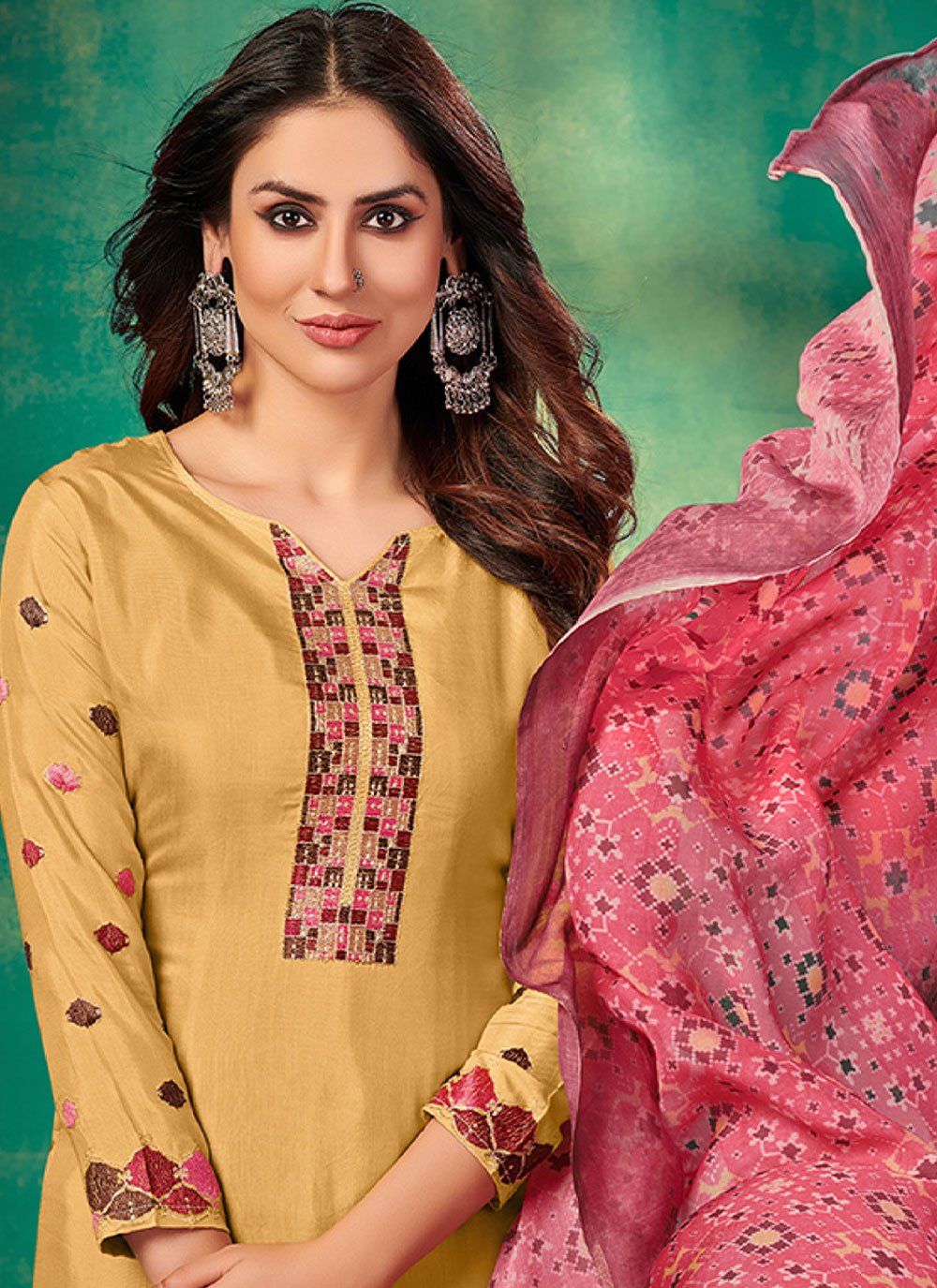 Salwar Suit Muslin Yellow Embroidered Salwar Kameez