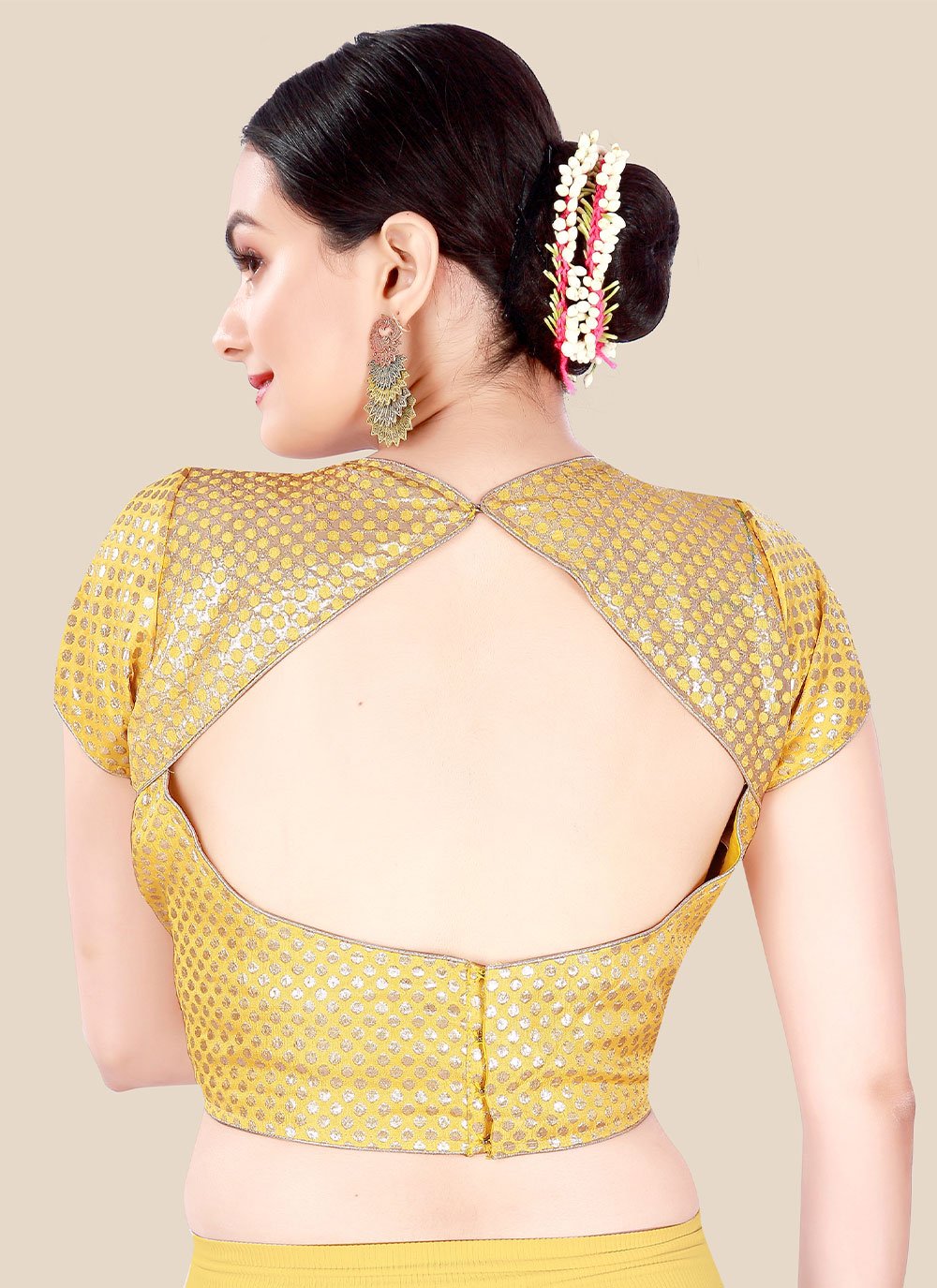 Designer Blouse Silk Yellow Print Blouse