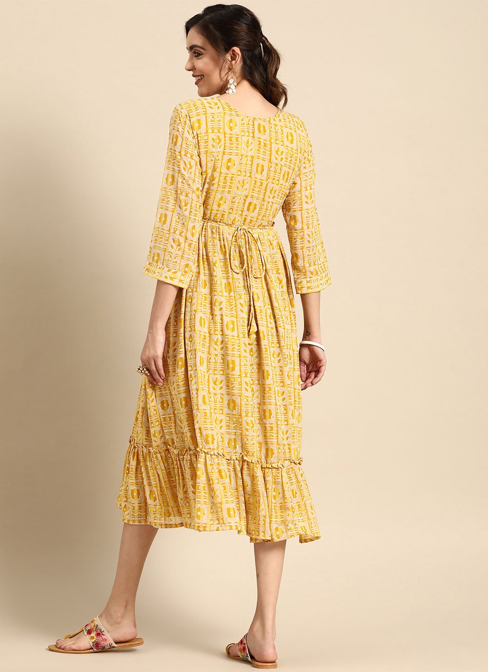 Casual Kurti Georgette Yellow Print Kurtis