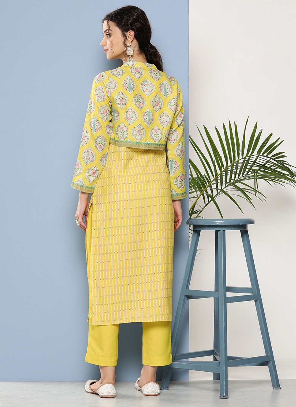 Designer Kurti Blended Cotton Yellow Print Kurtis
