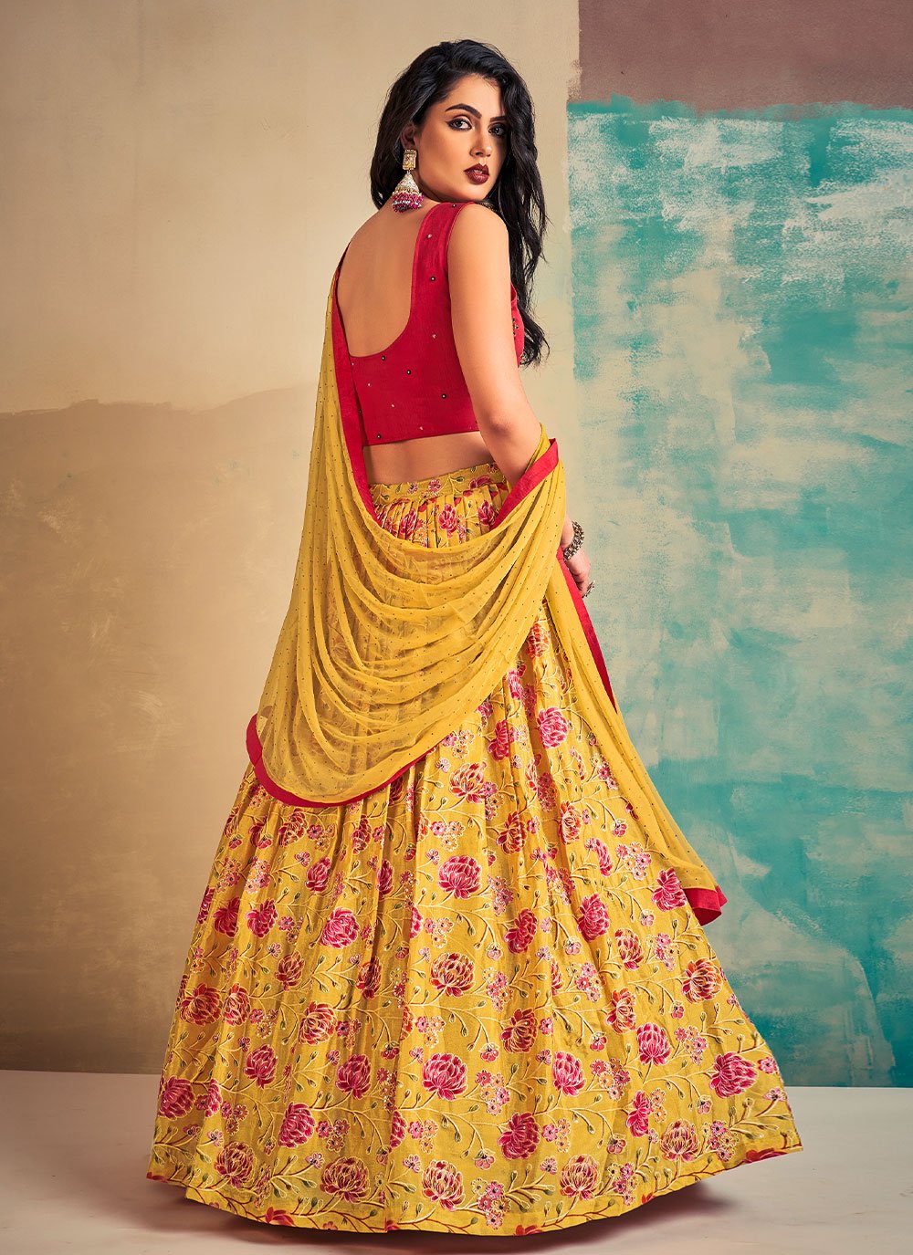 Readymade Lehenga Choli Chiffon Yellow Hand Work Lehenga Choli