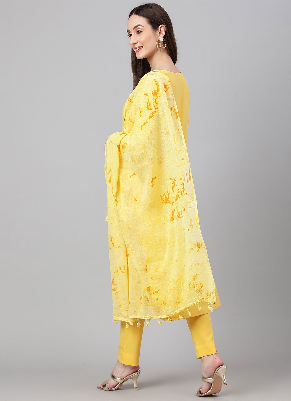 Salwar Suit Faux Crepe Yellow Plain Salwar Kameez