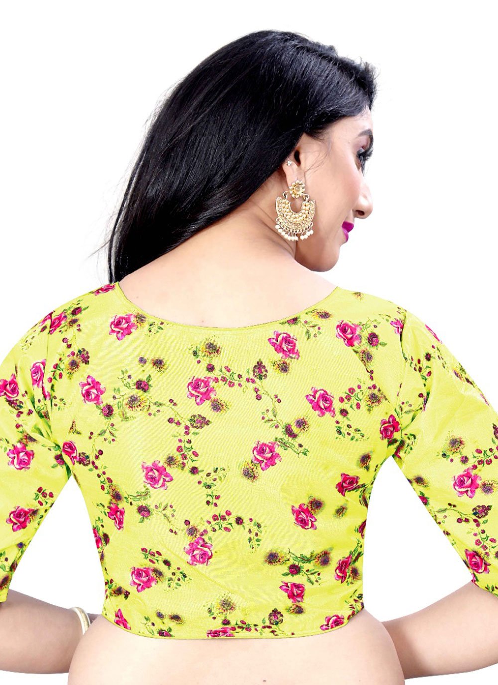 Blouse Satin Silk Yellow Print Blouse