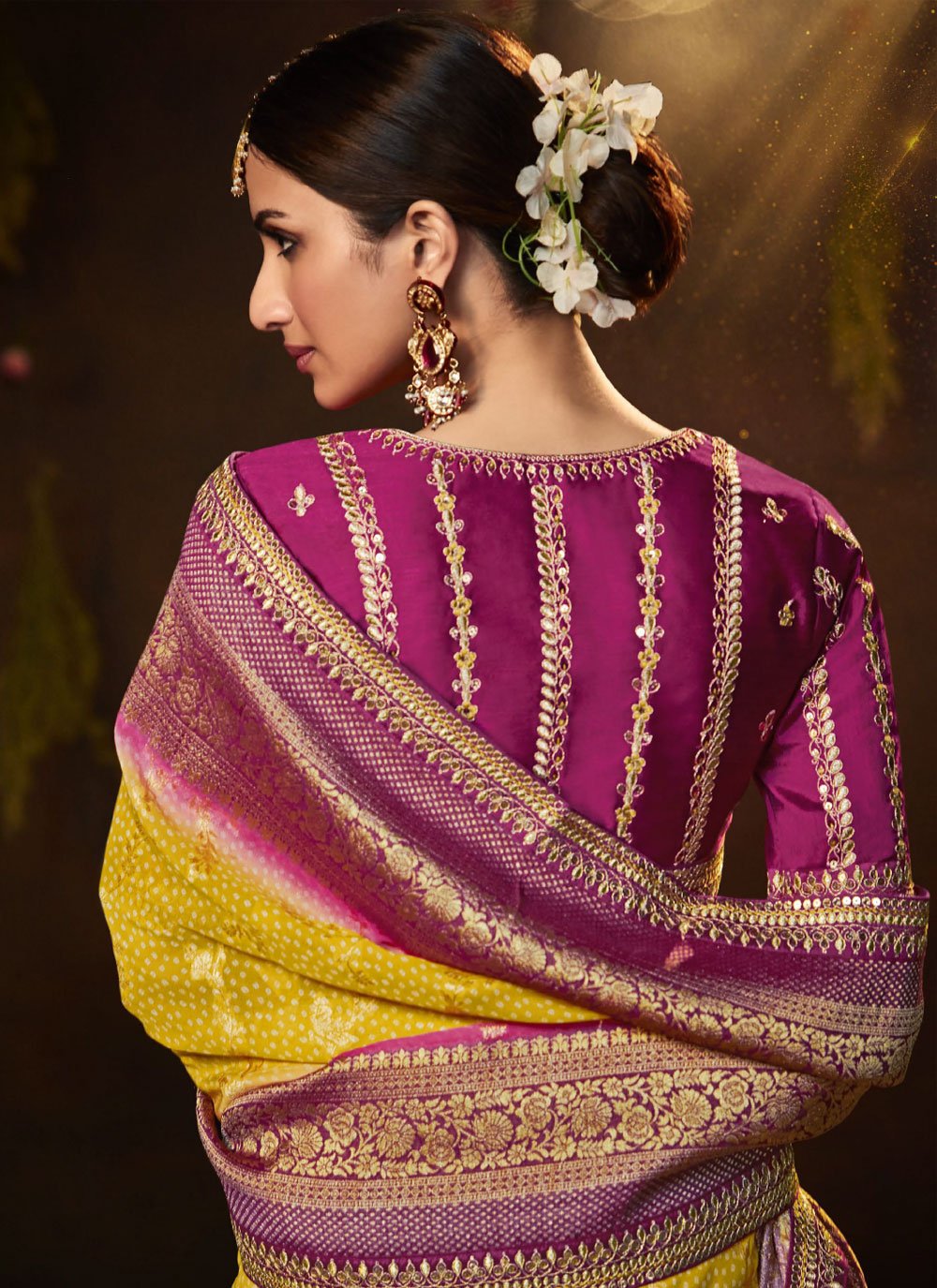 Classic Silk Yellow Bandhej Saree