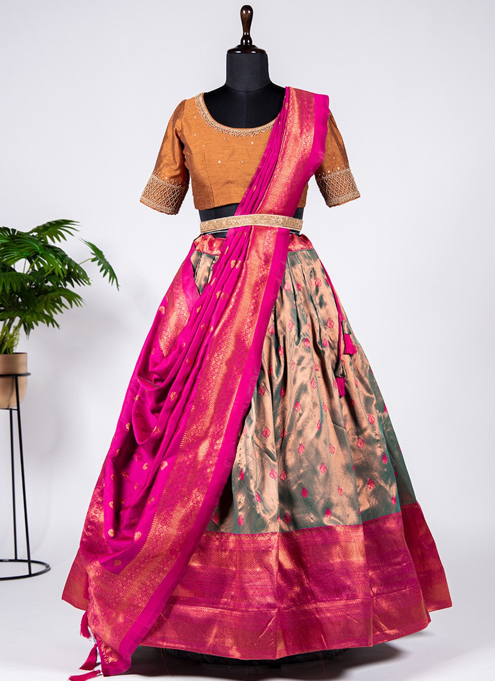 A Line Lehenga Jacquard Silk Beige Weaving Lehenga Choli