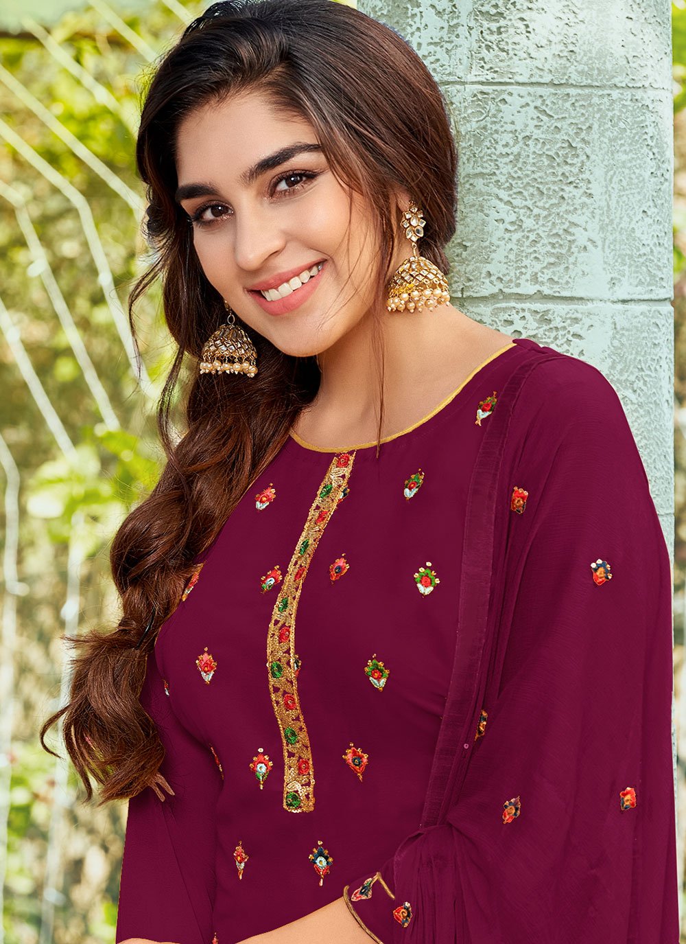 Salwar Suit Georgette Purple Embroidered Salwar Kameez