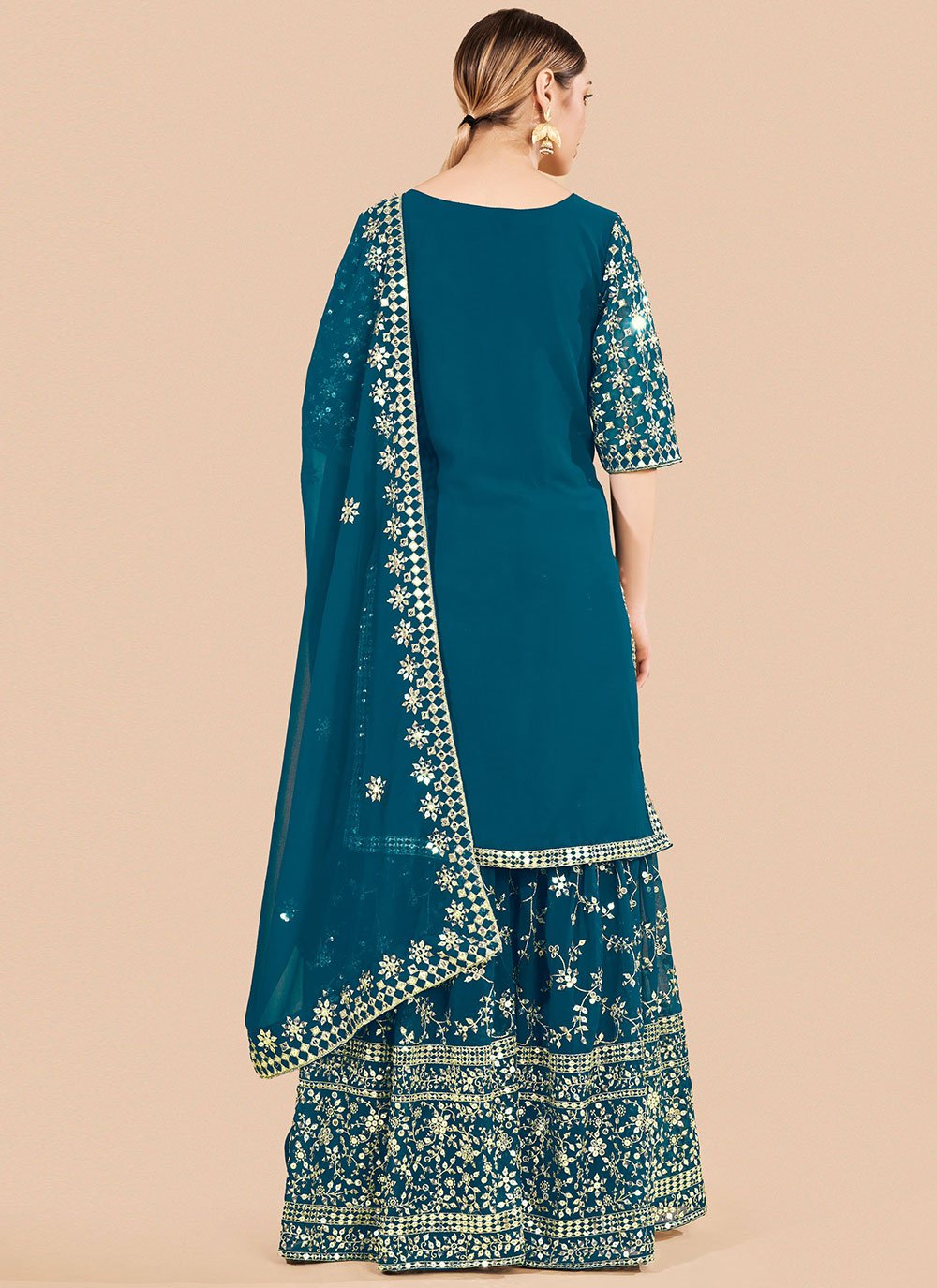 Palazzo Salwar Suit Georgette Morpeach Sequins Salwar Kameez