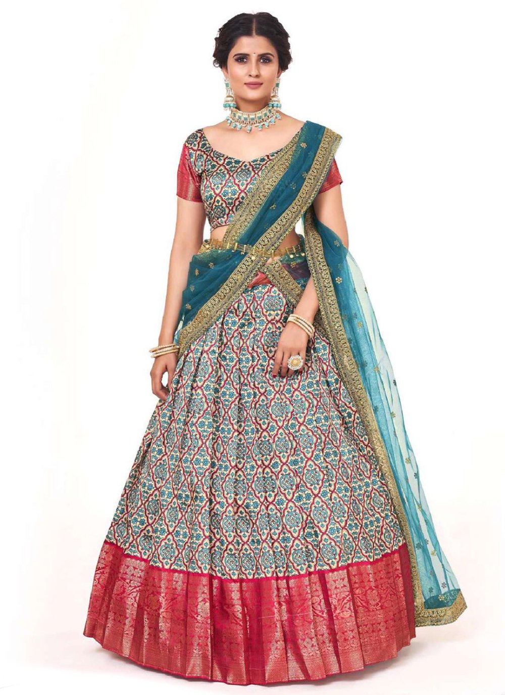 A Line Lehenga Silk Multi Colour Digital Print Lehenga Choli