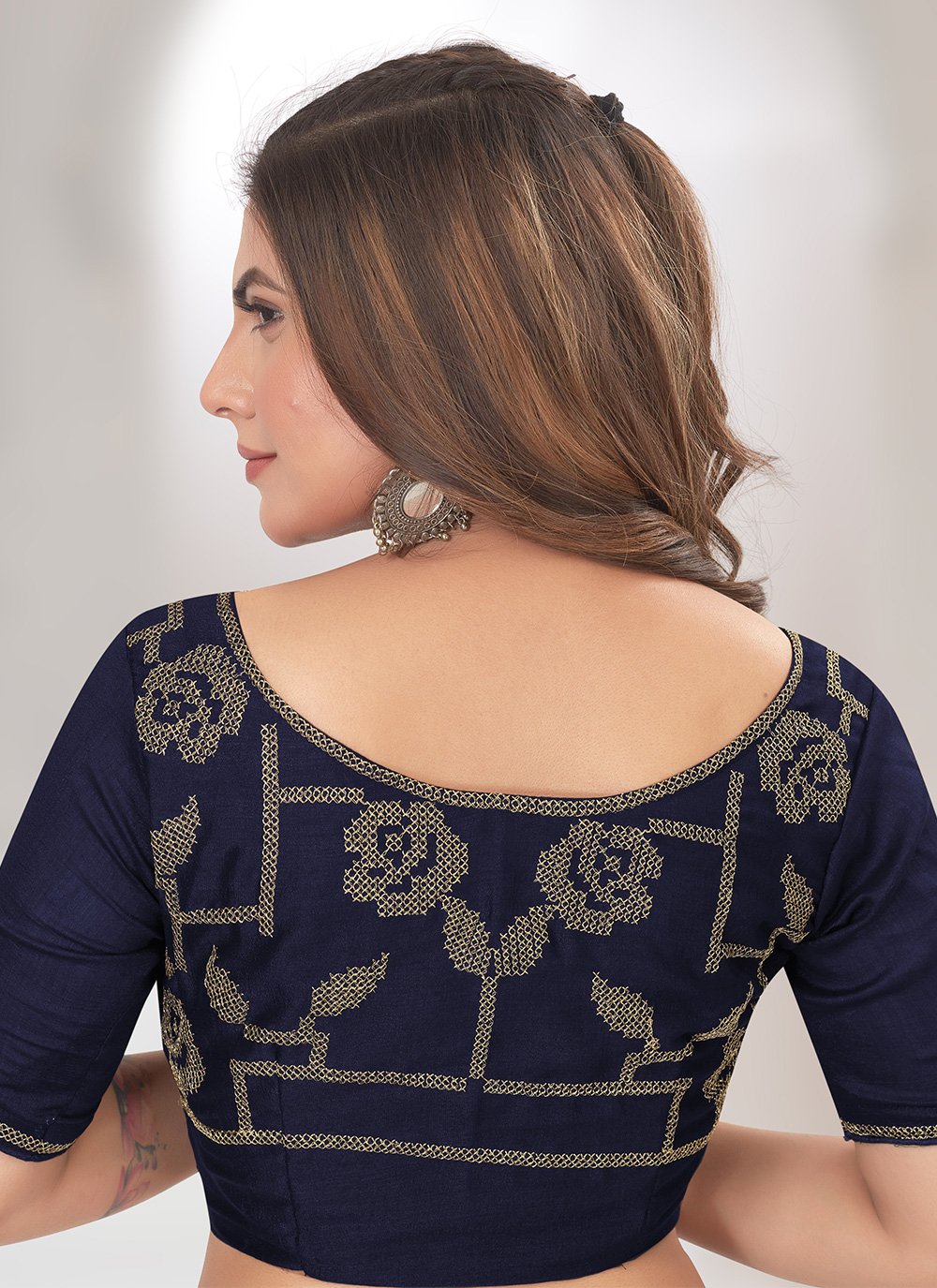 Contemporary Vichitra Silk Blue Embroidered Saree