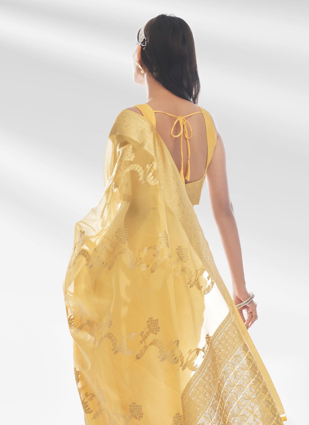 Contemporary Organza Yellow Zari Saree