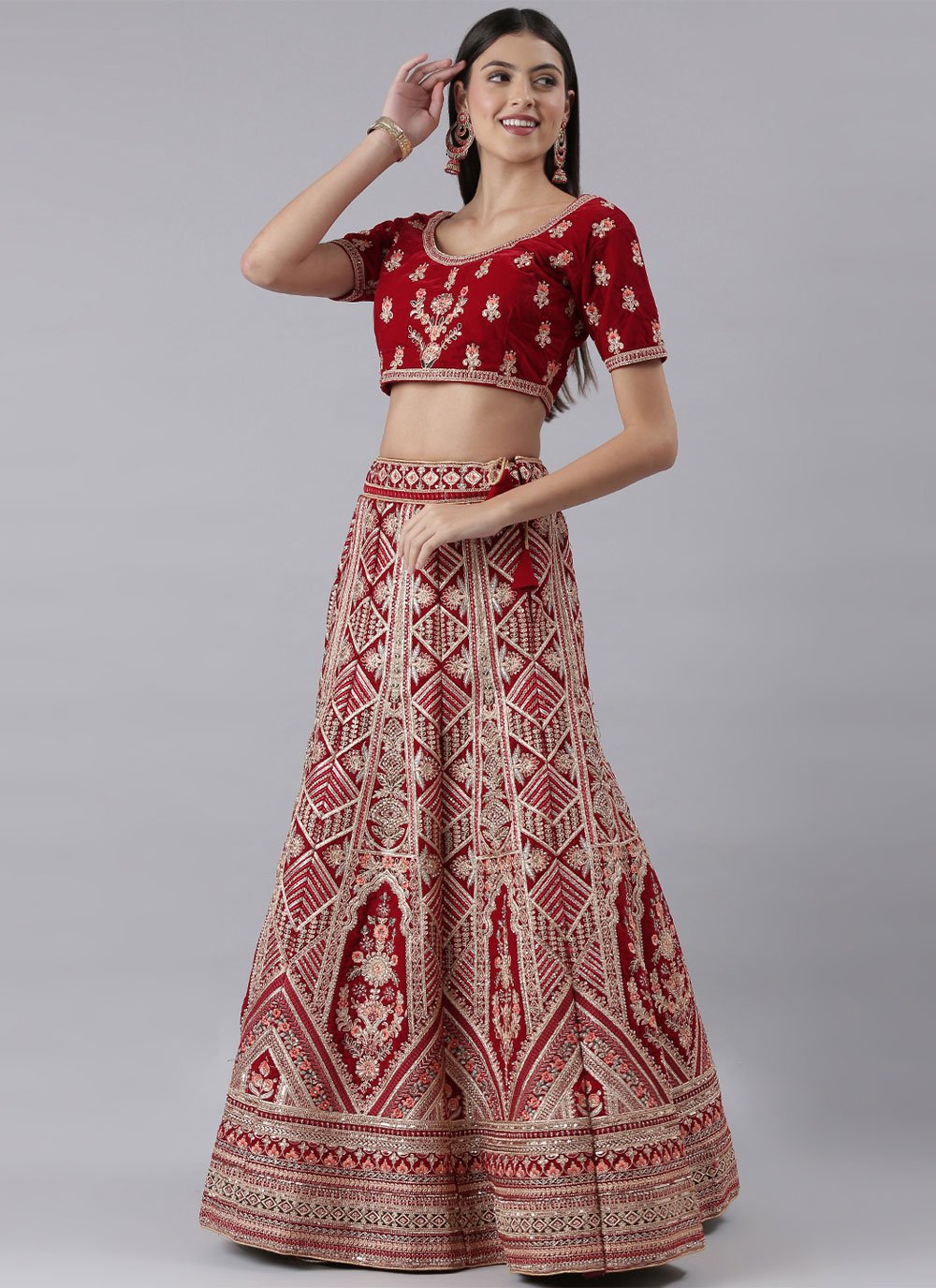 Lehenga Choli Silk Red Embroidered Lehenga Choli