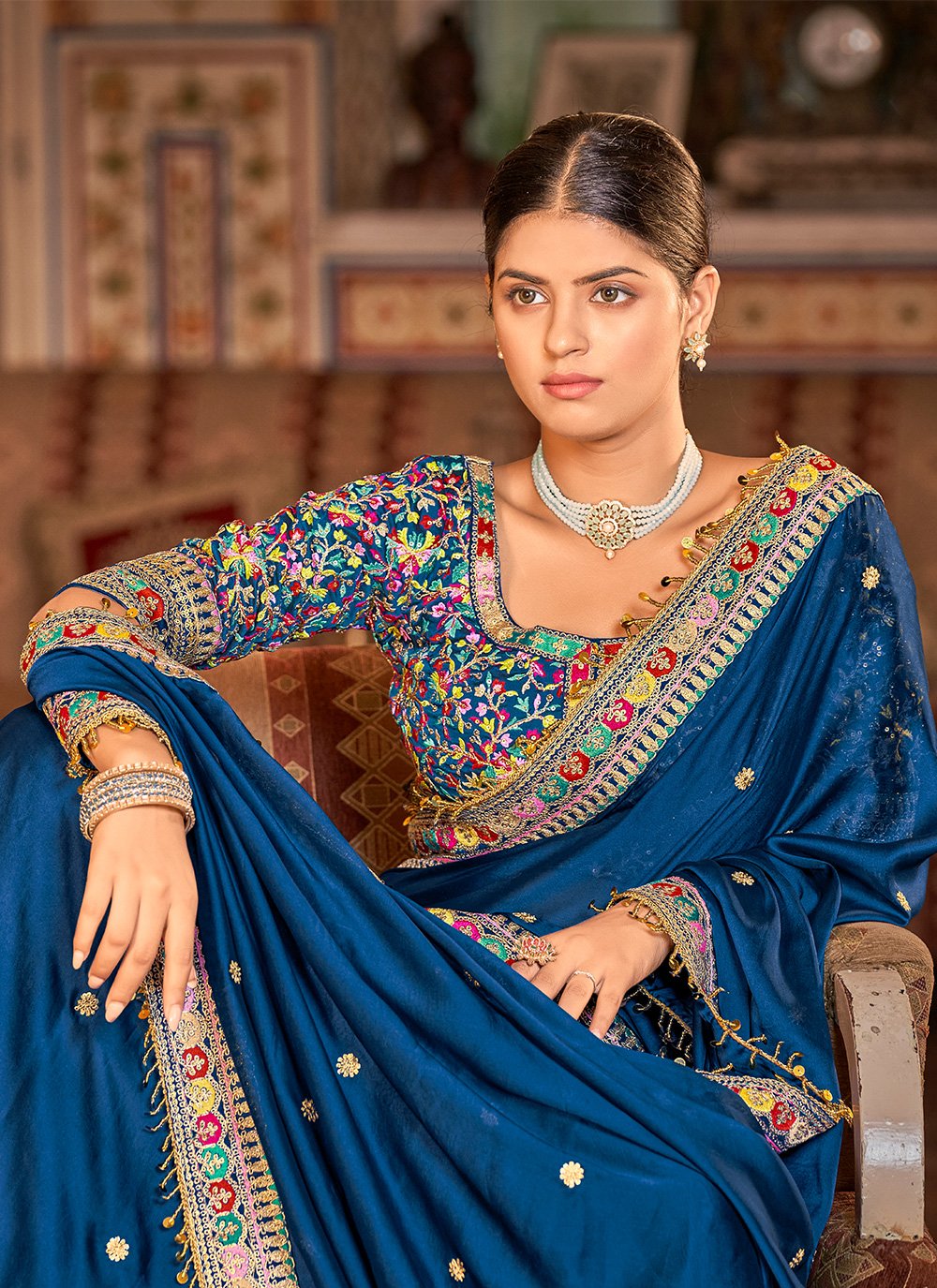 Trendy Saree Organza Blue Thread Saree